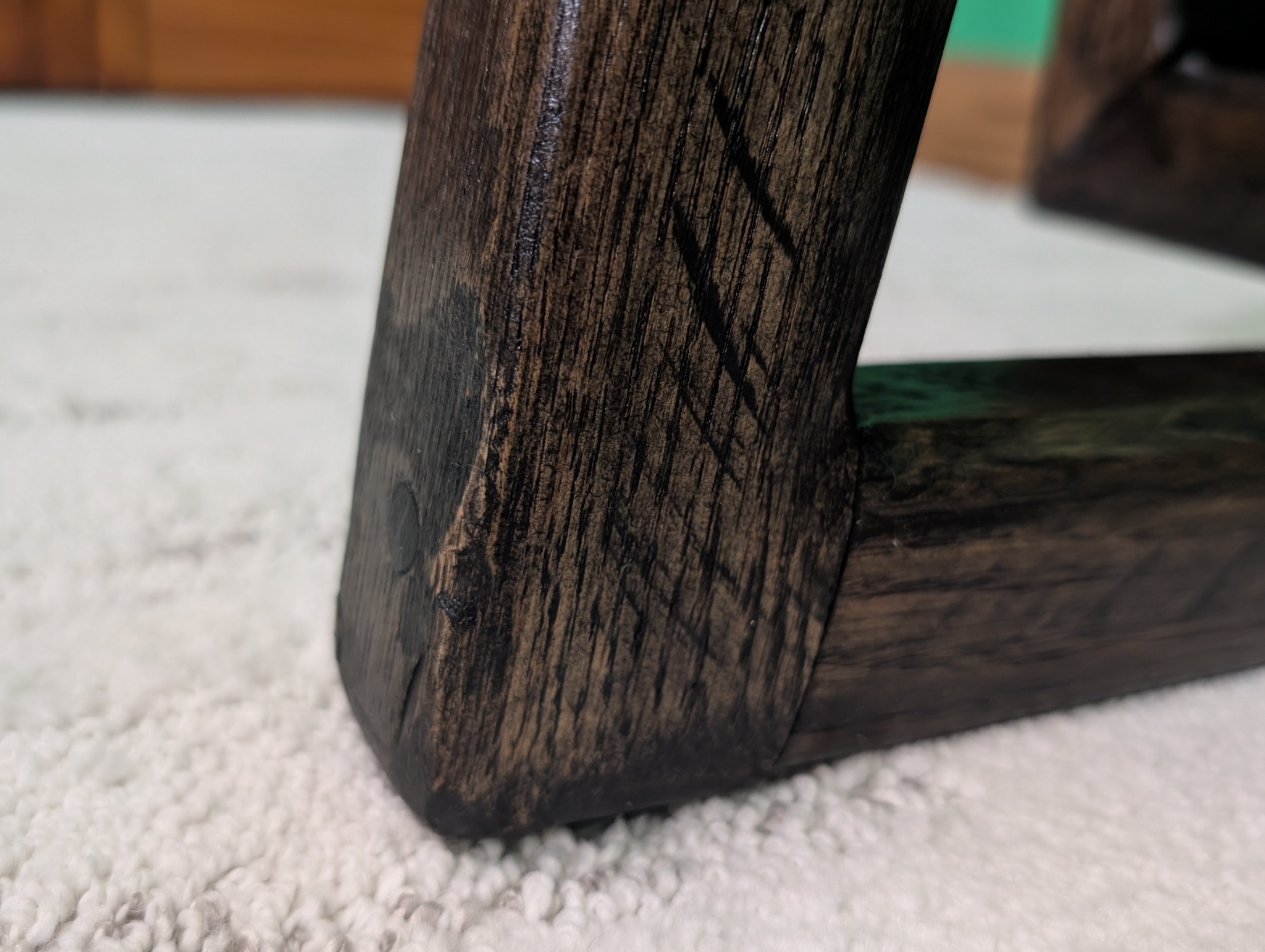 Preserved saw marks on the dark stretcher