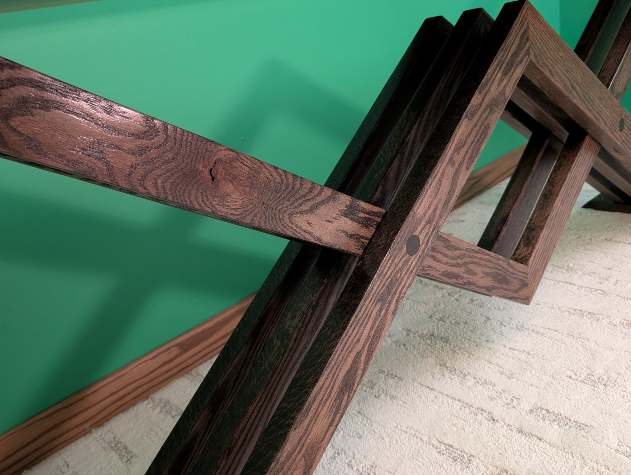 Close view of the central intersection and doweled joinery